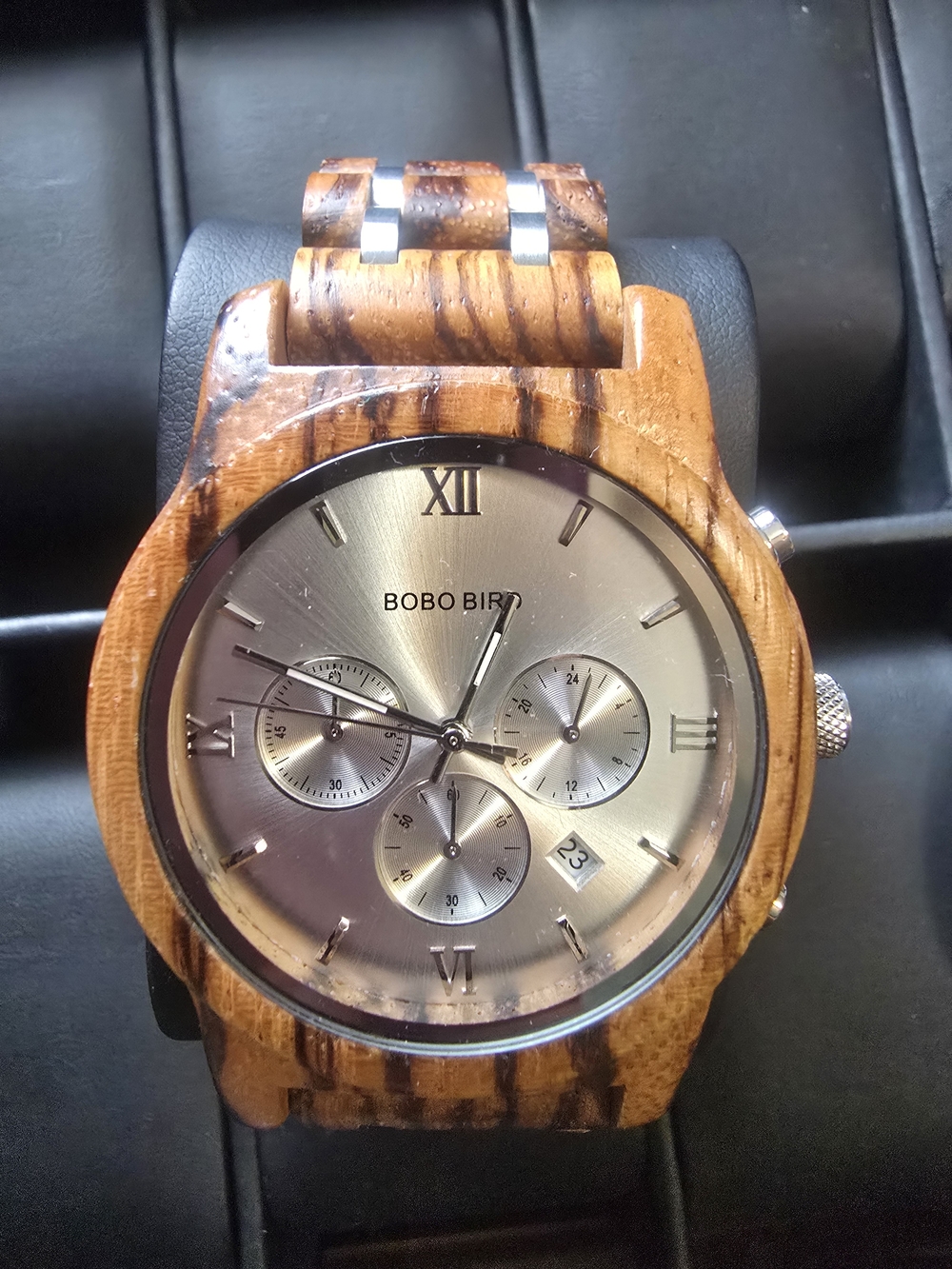 Men’s Wood and Silver Chronograph Watch - Natural Brown